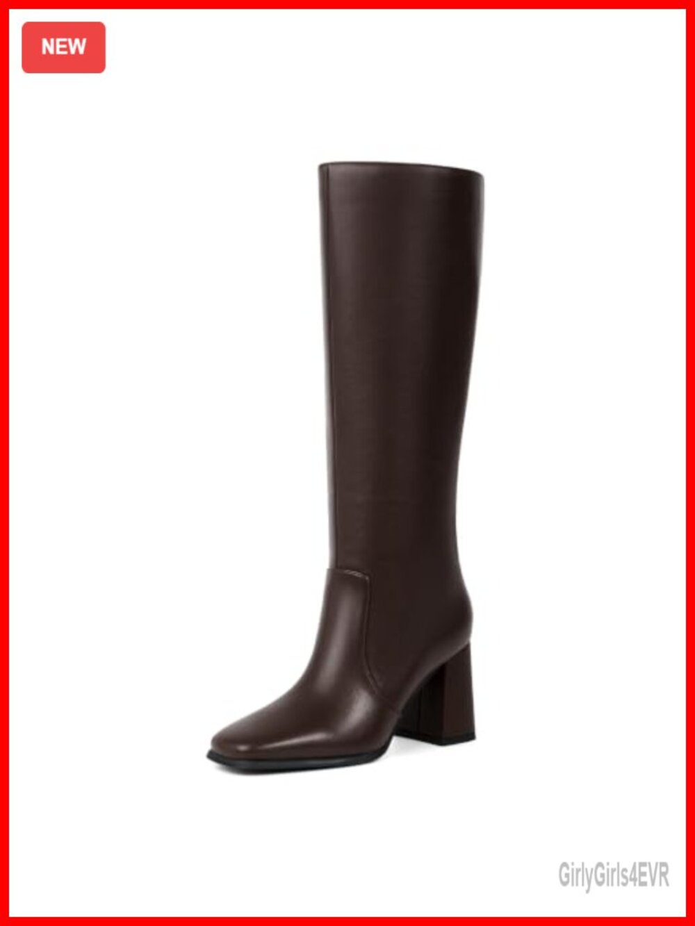 Square Toe Knee High Boots Chunky Heel Faux Leather Tall Boots